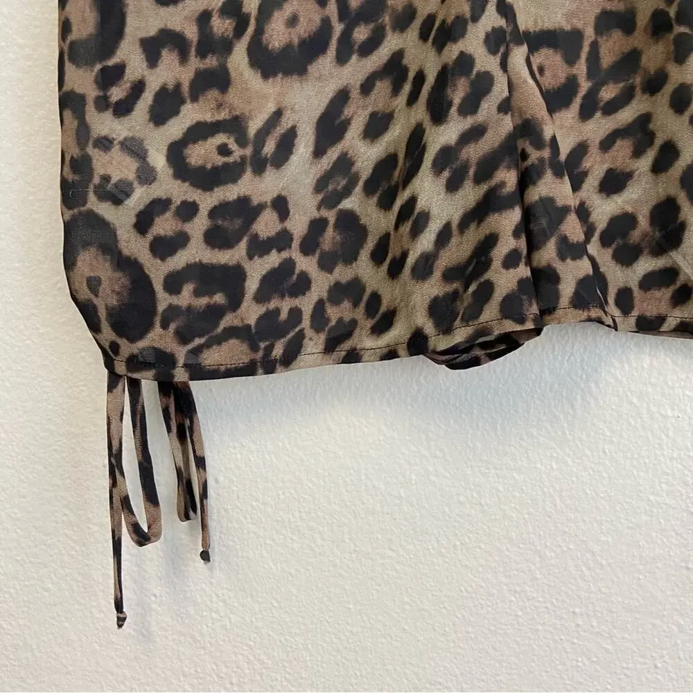 New Aiello by Frankie’s Bikinis Leopard Print Ruched Sheer Shorts Coverup XS